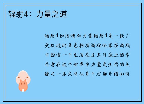 辐射4：力量之道